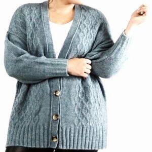 NWT Women's Plus Size Cable Knit Cardigan (Lt. Teal) - Black Tape